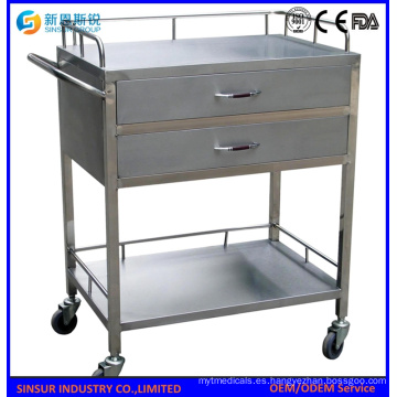 Tirador torcido de acero inoxidable Carrito médico / hospitalario